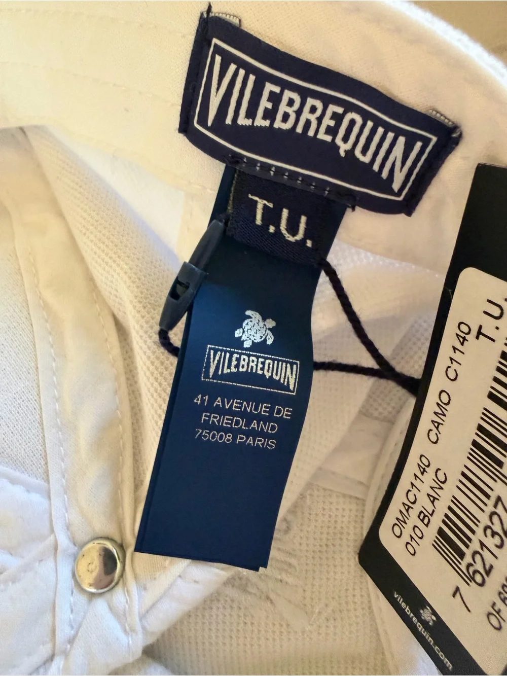Vilebrequin men's white cotton piqué cap green embroidery matching piping NWT
